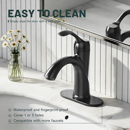 6 Inch Matte Black Sink Hole Cover, Greenspring 4" Hole Cover Deck Plate, Round Bathroom Faucet Deck Plate, Faucet Escutcheon for Bathroom or Kitchen Vanity Sink Faucet Stainless Steel