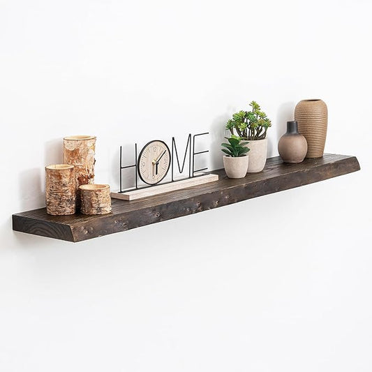 Acovy Extra Deep 40" Long Live Edge Rustic Floating Shelves for Wall, Solid Wood Wall Shelves with Invisible Bracket Mount for Living Room Bathroom Bedroom Kitchen, Set of 1, Natural