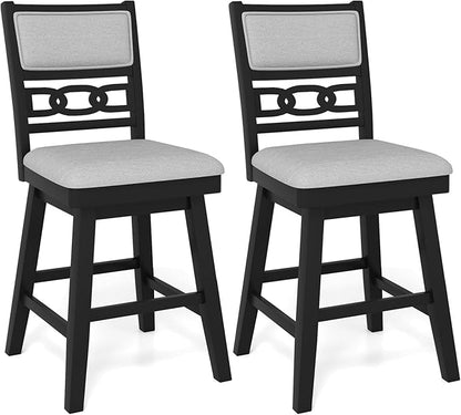 Giantex 25" Bar Stools Set of 2, Modern Counter Height Tall Chairs w/Padded & Hollowed Backs, Rubber Wood Frame, 360° Swivel Upholstered Barstools for Kitchen Island, Pub, Cafe