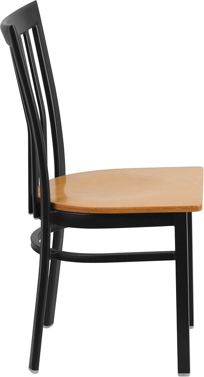 Flash Furniture 2 Pk. HERCULES Series Black School House Back Metal Restaurant Chair - Natural Wood Seat