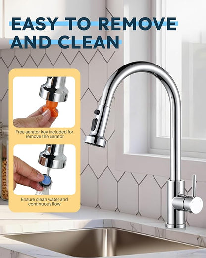 Pull Down Faucet Head Replacement: ARCORA Stainless Steel Kitchen Faucet Head with 13 Adapters - Chrome 3-Function Pull Down Spray Head Compatible with Moen, Delta, American Standard Faucets