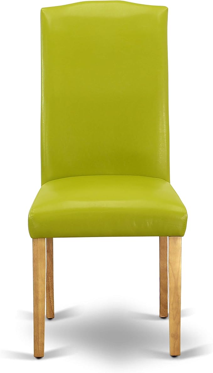 East West Furniture ENP4T51 Encinal Parsons Dining Chairs - Nailhead Trim Autumn Green Faux Leather Upholstered Chairs, Set of 2, Oak
