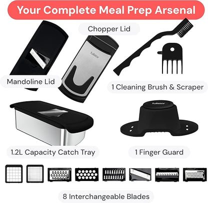 Fullstar Premium Vegetable Chopper and Mandoline Slicer - Food Chopper and Spiralizer with Container, Julienne Slicer, Fruit Slicer, Veggie Cutter, Kitchen Gadgets & Gift for Mom (14 in 1, Silver)