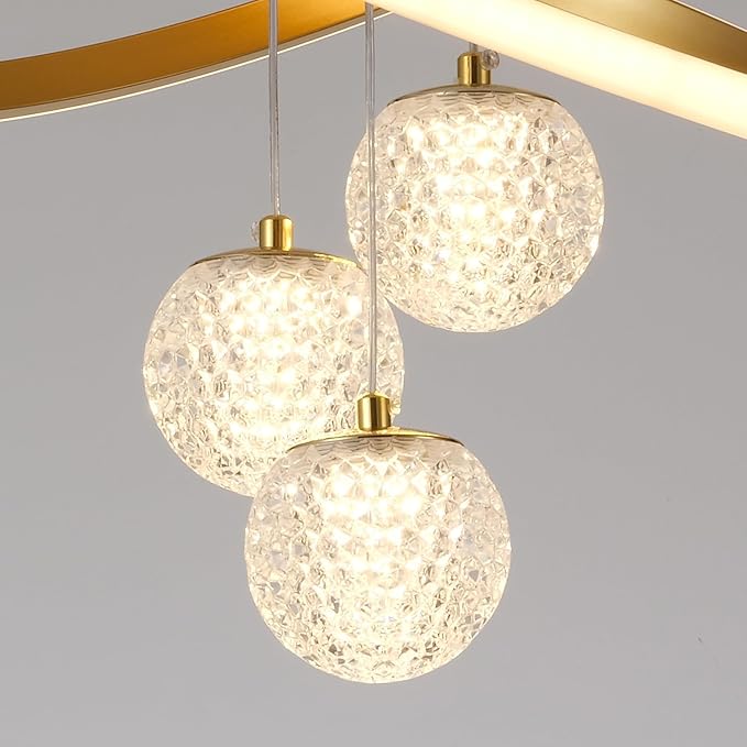 ORANOOR LED Modern 3 Ring Chandeliers for Dining Room, 24in Dimmable Kitchen Pendant Lamp, Gold Dining Room Light Fixtures Ceiling Hanging Over Table, Globe Round Chandeliers for Living Room Bedroom
