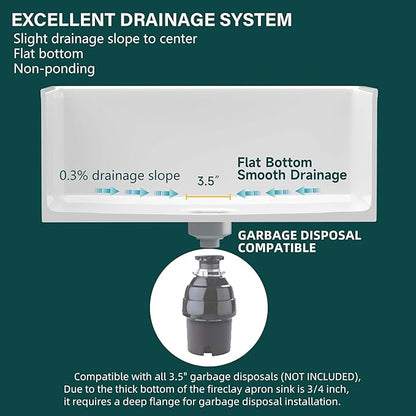 Miuara White Farmhouse Workstation Sink 33 Inch - Heavy Duty Fireclay Apron Front Kitchen Sink Undermount 33"x20"x10", Farm House Style Deep Single Bowl for Kitchen