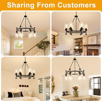 25" Farmhouse Chandelier, 6-Light Modern Black Dining Room Light Fixture Over Table with Clear Wine Glass Glass Shade, Industrial Hanging Pendant Lights Fixture for Kitchen Island Living Room Foyer