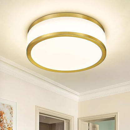 LMS 24W LED Flush Mount Ceiling Light, 15 inch 3CCT 3000K/4000K/5000K, Brushed Gold Close to Ceiling Light for Bathroom, Kitchen, Living Room, LMS-190