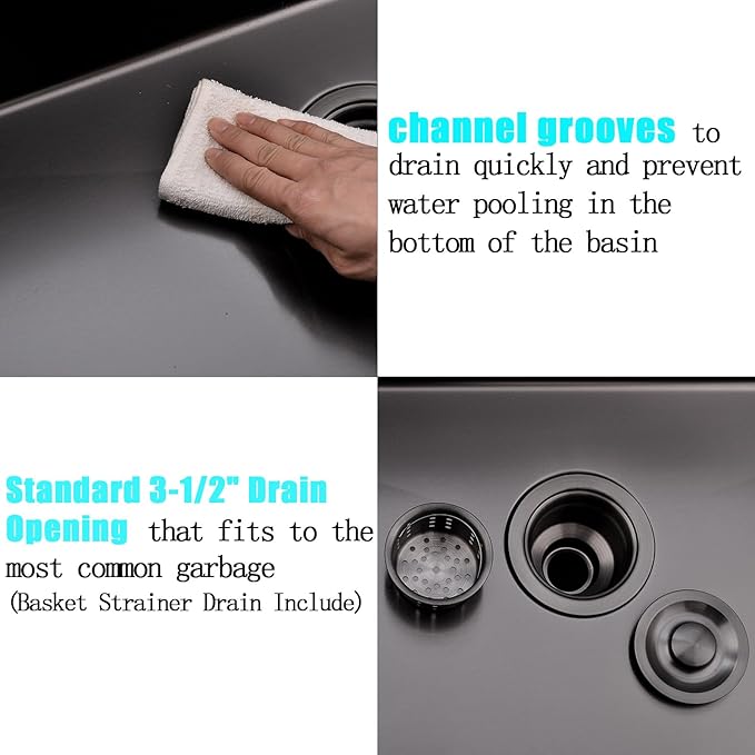 28 Inch Undermount Kitchen Sink Black, 28x18 Under Mount Gunmetal Black Stainless Steel 16 Gauge 9 Inch Deep Single Bowl Kitchen Sink with Strainer