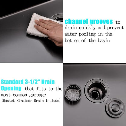 28 Inch Undermount Kitchen Sink Black, 28x18 Under Mount Gunmetal Black Stainless Steel 16 Gauge 9 Inch Deep Single Bowl Kitchen Sink with Strainer
