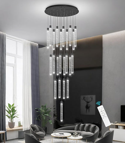 23-Light Long Large Modern Led Crystal Chandeliers Modern Spiral Chandeliers High Ceilings Chandelier for Staircase Foyer Black