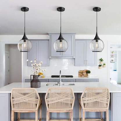 Pendant Lights Kitchen Island: 3 Pack Black Light Fixture Modern with Clear Glass - 10 Inch Mid Century Globe Kitchen Lighting Fixtures Ceiling for Hallway Bar