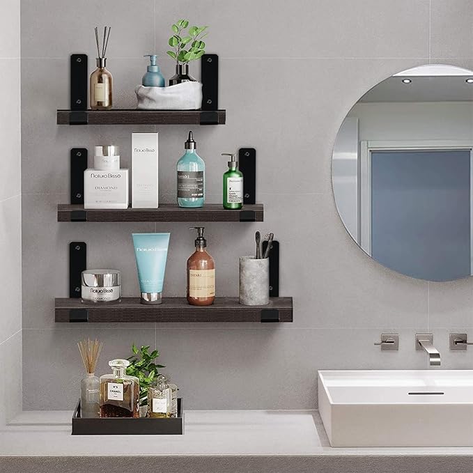 12 Pack - 5.5" L x 4" H x 1.5" W J Lip Shelf Brackets Rustic Farmhouse Iron Wall Floating Shelf Bracket Metal Shelf Bracket Industrial Shelf Supports with Screws Black