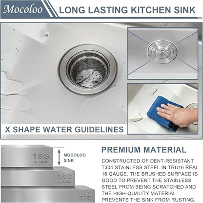 Mocoloo Undermount Bar Sink 15 x 19 Inch Single Bowl Undermount Kitchen Sink 16 Gauge Stainless Steel Bar Prep Workstation 10" Deep Handmade Sinks