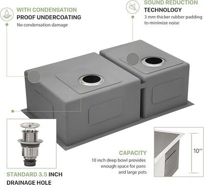 33 Undermount Double Bowl Kitchen Sink - Beslend 33x19x10 Inch Double Sink Stainless Steel Undermount Sinks 16 Gauge 60/40 Double Bowl Sinks