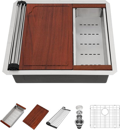 23 Undermount Kitchen Sink - Beslend 23x19 Inch Under Counter Sinks Stainless Steel Ledge Workstation Sink 16 Gauge Single Bowl 10 Inch Deep Kitchen Basin