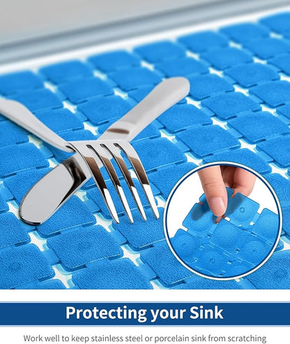 Bligli Sink Mat for Stainless Steel/Ceramic Sinks, 2 Pack 15.8x11.8 inches PVC Sink Protectors for Bottom of Kitchen Sink, Dishes and Glassware drain Mats, Durable and Fast Draining (Blue)