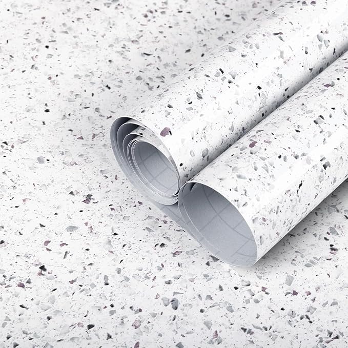 Decoroom Marble Contact Paper for countertops, Self Adhesive Waterproof White Granite Marble Wallpaper, Peel and Stick Countertops for Cabinets Kitchen Bathroom Vinyl Film 17.7 in X 196 in