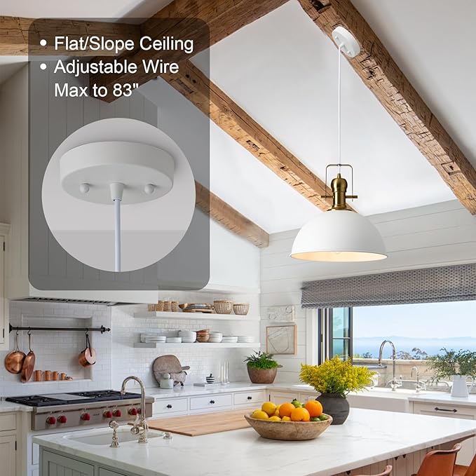 12 Inch Sandy White Farmhouse Pendant Lights for Kitchen Island Industrial Adjustable Height Vintage Dome Hanging Light Fixtures for Barn,Dining Room 3 Packs