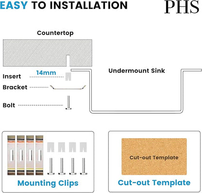 PHS 33-Inch Undermount -50/50 Double Bowl 16 Gauge Stainless Steel Kitchen Sink with Accessories, 9 Inch Deep Sinks with Brushed Finish