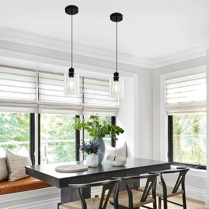 2 Pack Black Pendant Lights Kitchen Island, Modern Glass Pendant Lighting Over Island Kitchen Hanging Bathroom Ceiling Light Fixtures Adjustable Pendant Lights for Dining Room Hallway Bedroom