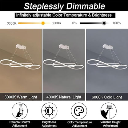 Led Chandeliers for Dining Room,Modern Led Pendant Light Fixture, Dimmable Adjustable Height Music Note Shape Hanging Lamp with Remote Control White Iron Ceiling Light Fixture for Kitchen Island