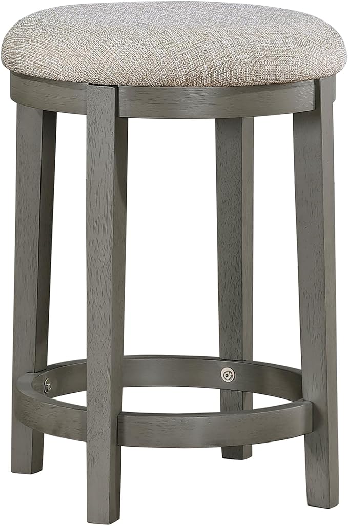 Lexicon Counter Height Stools Set of 2 - Counter Height Stools for Kitchen Table, Padded Cushion, Light Grey Wood Finish and Grey Fabric Cushion Seat