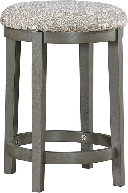 Lexicon Counter Height Stools Set of 2 - Counter Height Stools for Kitchen Table, Padded Cushion, Light Grey Wood Finish and Grey Fabric Cushion Seat