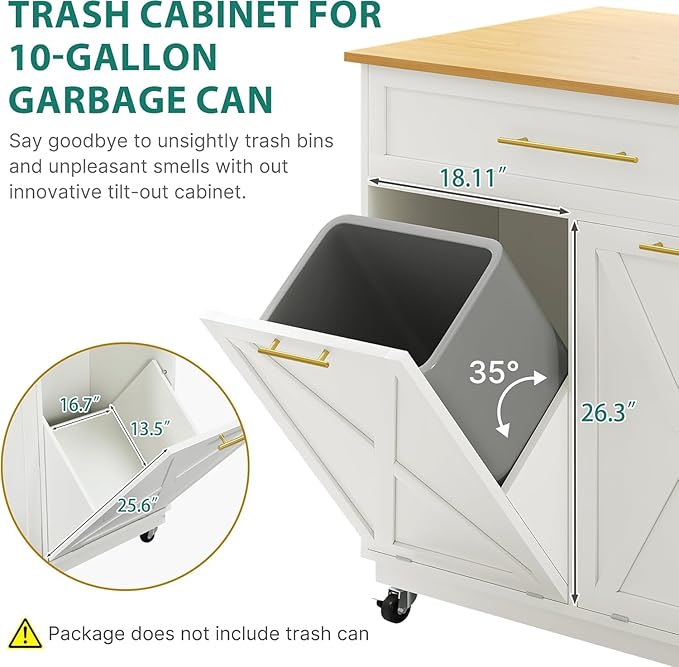 YITAHOME Double Tilt Out Trash Cabinet with Power Outlet, Hidden Trash Cabinet Fit 20-Gallon Bin, Pet-Proof Rolling Garbage Can Storage, Garbage and Recycling Island for Kitchen Dining Room, White