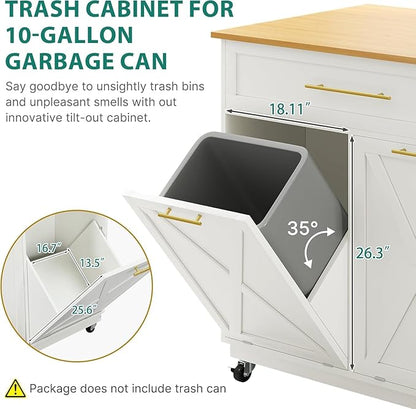 YITAHOME Double Tilt Out Trash Cabinet with Power Outlet, Hidden Trash Cabinet Fit 20-Gallon Bin, Pet-Proof Rolling Garbage Can Storage, Garbage and Recycling Island for Kitchen Dining Room, White