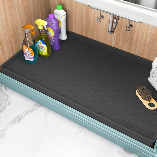 TigeJoy 28" x 19" Under Sink Mats for Kitchen Waterproof, Leak-Proof Silicone Mat Sink Protector and Cabinet Liner, Kitchen Essentials Organizer and Storage, Boot or Shoe Tray, Pet Feeding Mat