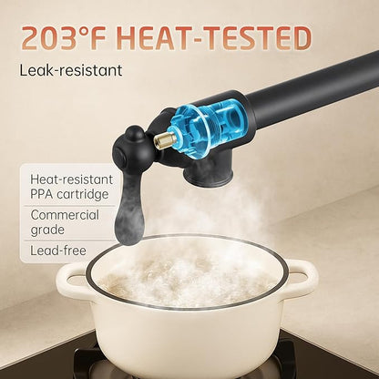 KES Upside Down Pot Filler Faucet with Heat-Resistant Cartridge, 26'' No Lead 18/8 Stainless Steel Over Stove Kitchen Pot Filler Faucets with Double Joints 360° Swing Arm Wall Mount, Black