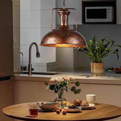 TAKEGO 16.14" 2 Pack Large Pendant Lights, Dome Copper Pendant Light, Farmhouse Hanging Light Kitchen Island, Vintage Pendant Lights Rustic Light Fixtures, Hanging Ceiling Lamp for Kitchen Island