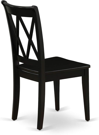 East West Furniture CLC-BLK-W Clarksville Dining Chairs - Double Cross Back Wooden Seat Chairs, Set of 2, Black