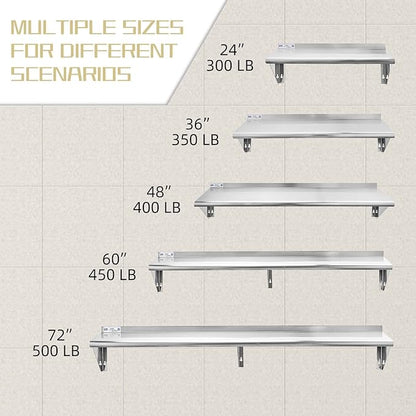 HALLY SINKS & TABLES H Stainless Steel Shelf 18 x 24 Inches, 300 lb, Commercial Wall Mount Floating Shelving for Restaurant, Kitchen, Home and Hotel