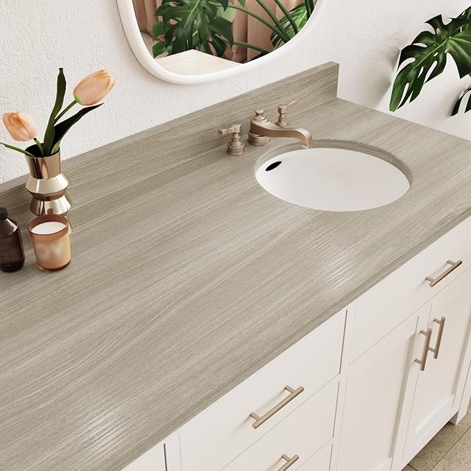 WESTICK Oak Grey Wood Contact Paper Self Adhesive Counter Top Peel and Stick Waterproof Neutral Wood Wallpaper Removable Wooden Grain Vinyl Wrap for Countertops Cabinets Kitchen Table Desk 15.8” x 78”