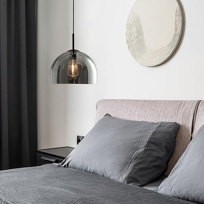 Modern Dome Pendant Lighting Fixtures, 11.8 Inch Large Dome Boho Chandelier, Rustic Farmhouse Industrial Hanging Lamp Ceiling Lights with Grey Glass Bell Lampshade for Kitchen Island