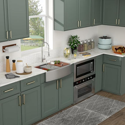 Logmey 33 Inch Farmhouse Sink Double Bowl 50/50 Sink 33x21 Inch Stainless Steel Apron Front Kitchen Sink Ledge Workstation Low Divide Double Bowl 50/50 16 Gauge Farm Kitchen Sinks