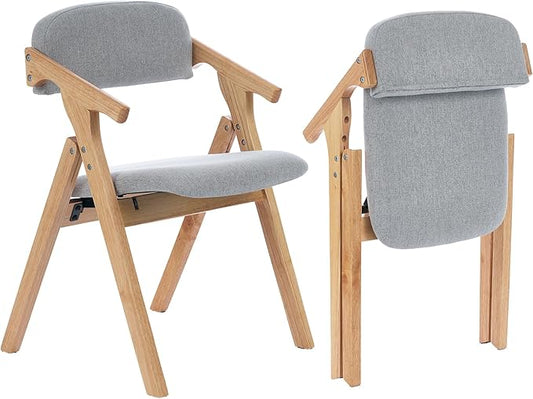 Folding Chairs with Padded Seats,Wooden Stackable Dining Chair,Easy to Store Foldable Dining Chairs for Kitchen, Living Room, Wedding Party Picnic (Grey)
