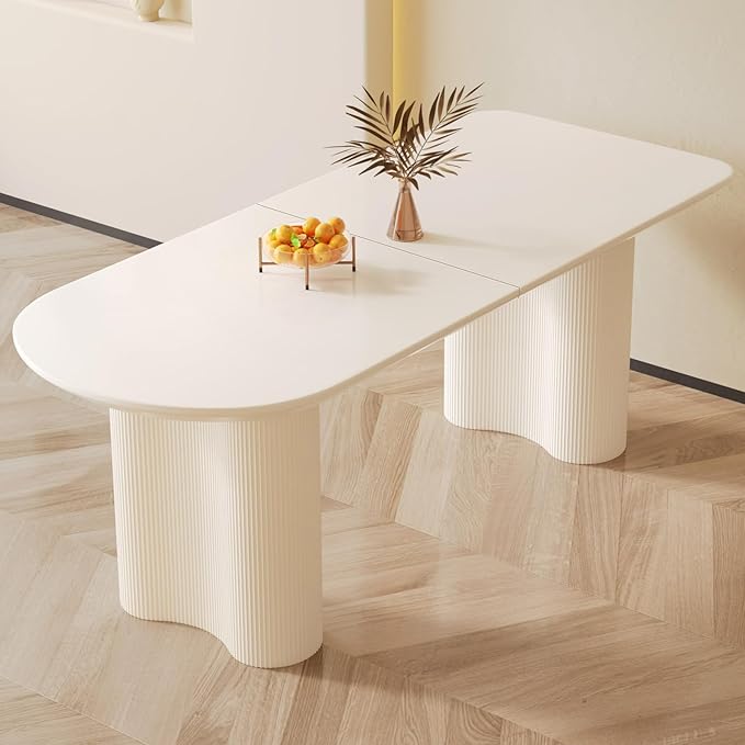 Guyii 70" Dining Table, Modern Kitchen Table for 6 People, Indoor Dining Table for Kitchen, Bar, Living Room, Small Space, Cream White, Table Only
