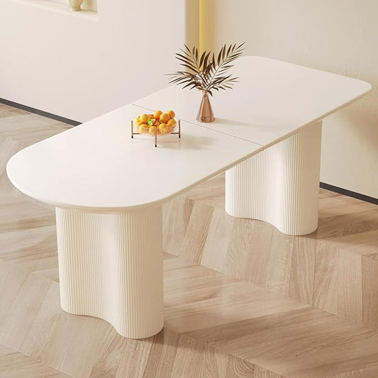 Guyii 70" Dining Table, Modern Kitchen Table for 6 People, Indoor Dining Table for Kitchen, Bar, Living Room, Small Space, Cream White, Table Only