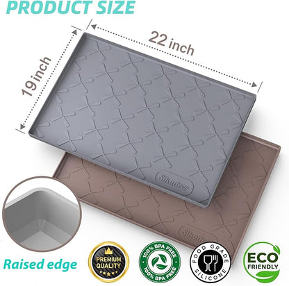 SIKADEER Waterproof Under Sink Mat 22x19, Raised Edge Silicone Mat Under Sink Shelf Liner, Sink Protector Kitchen Cabinet Tray for Bathroom Vanity and Small Cabinets, Cat Food Mat