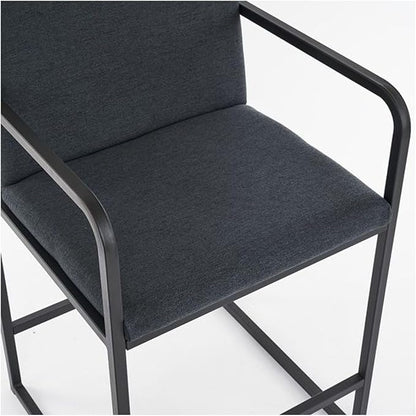 Bar Stools Counter Height Set of 2, Upholstered with Armrests - Dark Gray Kitchen Island Chairs, Metal Frame Dining Stools for Home Bar, Restaurant, Pub