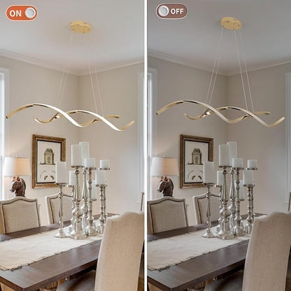 Dimmable Gold Chandelier for Dining Room, Adjustable Height Pendant Light Fixtures Over Table, Modern Kitchen Island Lighting, 42.9in 31W (Gold 42.9")