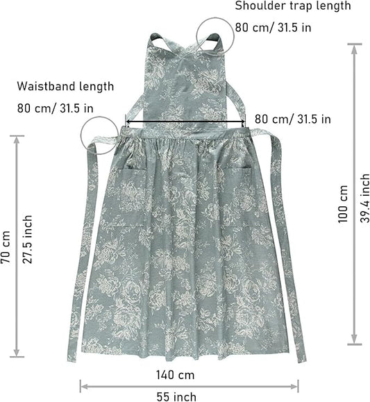 Adult Kitchen Apron Floral Cotton Waterproof Adjustable Apron Cooking Baking Garden Chef Apron with Pocket