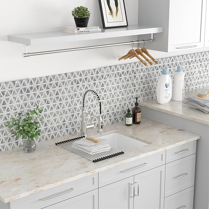 Kichae 24 Laundry Room Sink - 24"x18"x12" White Granite Composite Undermount Laundry Utility Sink White Quartz 12" Deep Under Counter Single Bowl Sink Basin