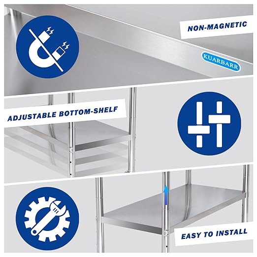 KUARBARR Stainless Steel Table with Wheels 30 x 18 Inch NSF Commercial Stainless Steel Metal Prep Table for Restaurant Kitchen Garage