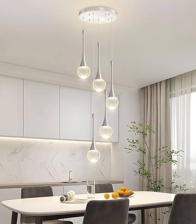 Crystal Chandelier for Dining Room Glam 5 Light Cluster Crystal Pendant Light Dimmable LED Chandeliers for Kitchen Island Living Room Sivler