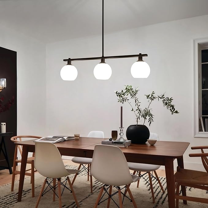 Kitchen Island Lighting 3 Lights Linear Pendant Light Fixtures With Milk Glass Shades Black Farmhouse Chandeliers for Dining Room Chandelier Over Table Mid Century Modern Hanging Light Fixture for Bar