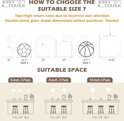 KoKo&Yukina 14 Inch Globe Pendant Light Adjustable White Globe Pendant Lights Kitchen Island Mid Century Light Fixture with Milky White Glass Shade for Living Room
