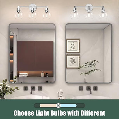 Espird 3 Lights Bathroom Vanity Light Fixtures Chrome, Bathroom Lights Over Mirror, Industrial and Farmhouse 3 Light Wall Sconce, Polished Chrome Globe Vanity Lighting Fixtures